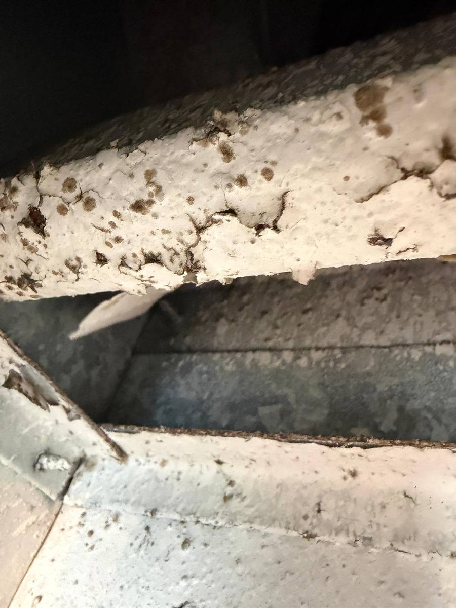Mold-contaminated ductwork and plenum interior before cleaning in Richmond TX